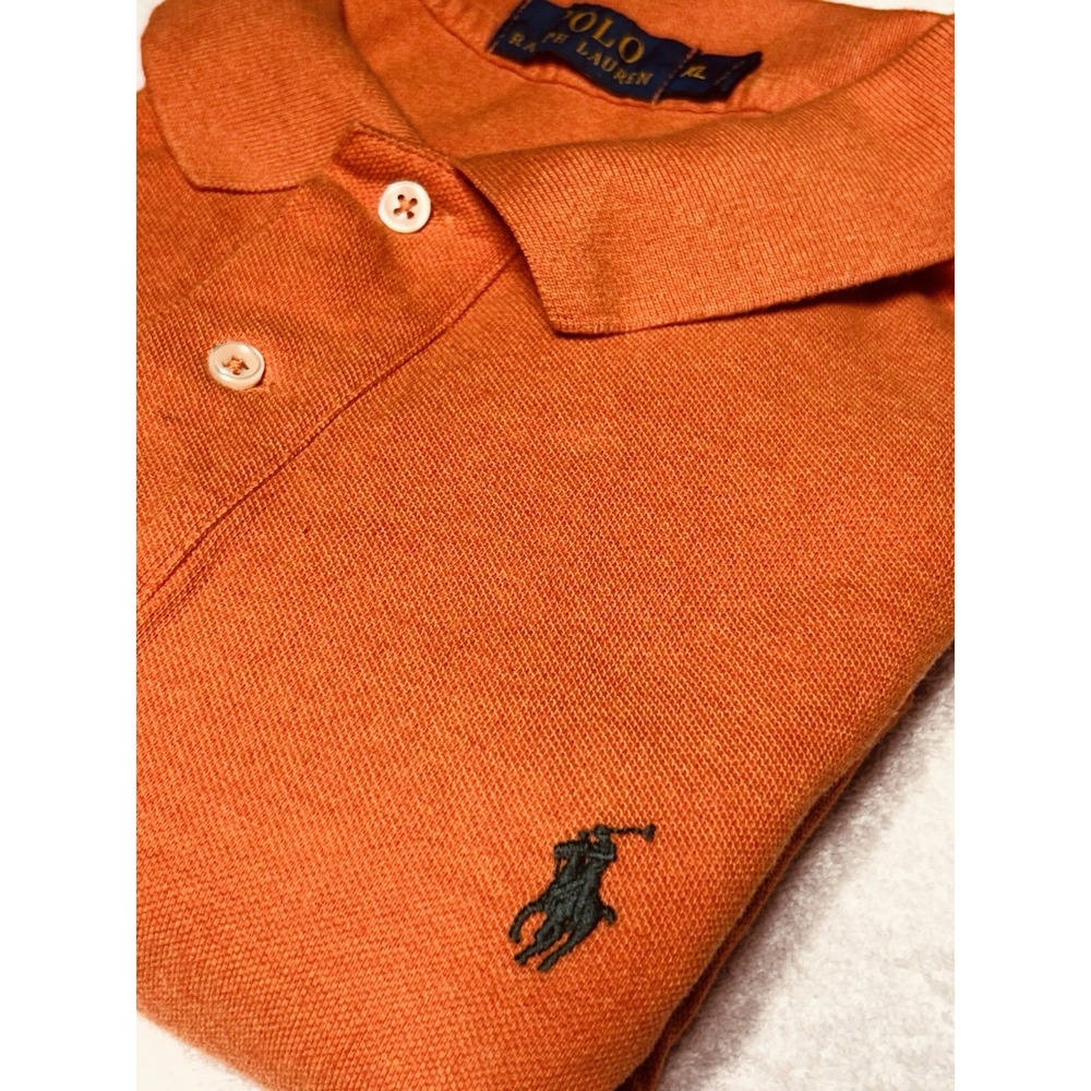 Polo Ralph Lauren Mesh Knit Polo Shirt Mens XL Orange Short Sleeve Green Pony